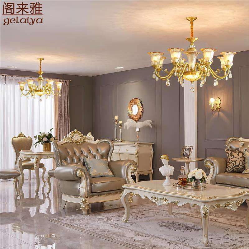 欧式现代简约客厅吊灯单层美式复古餐厅卧室子母灯复古水晶全铜灯