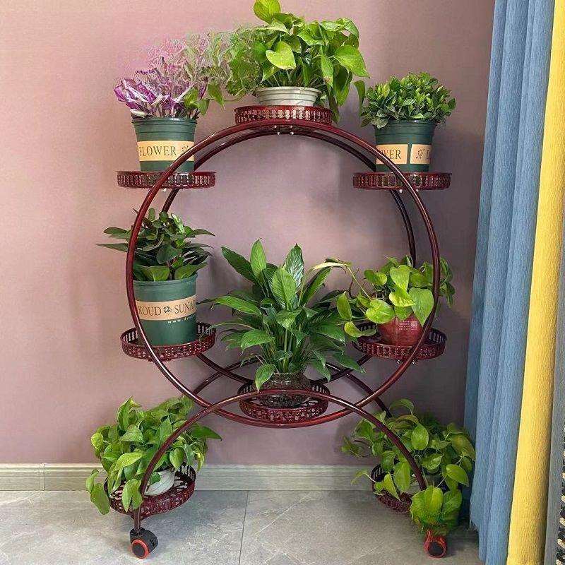 可移动推拉花盆架多层带轮铁艺客厅绿萝花架子阳台分层落地式花架