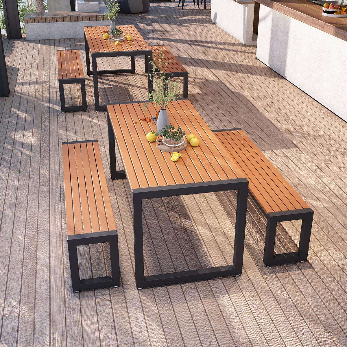 现代简约户外塑木桌椅餐厅外摆长方形餐桌椅组合家用庭院露天桌子