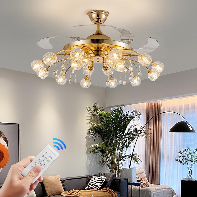 w%风扇灯吊灯风扇一体吊扇风扇吊扇灯隐形2023新款水晶客厅餐厅灯