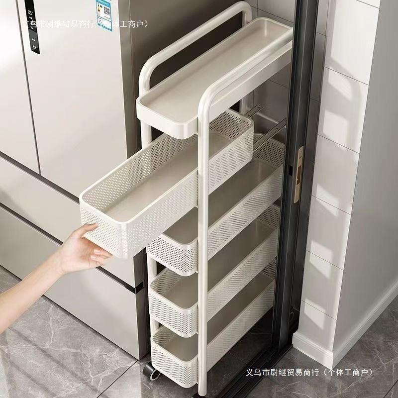 不锈钢厨房夹缝置物架冰箱侧面抽拉柜卫生间小推车极窄缝隙收纳柜