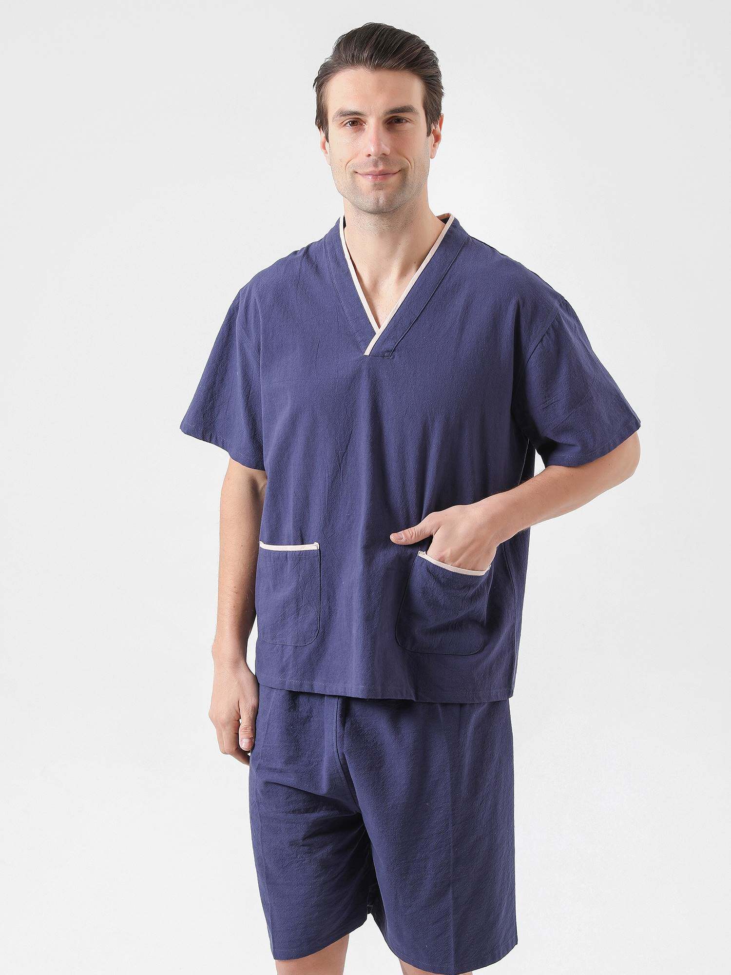 纯棉高档汗蒸服100%棉男女款纯色洗浴服素色桑拿服水洗棉spa加大