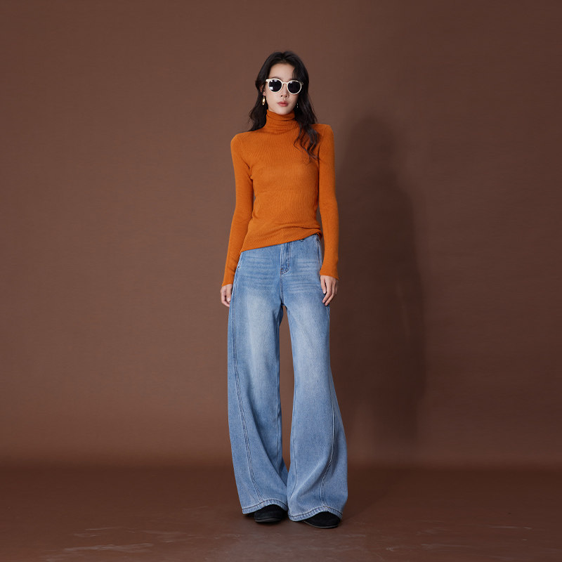 ATUMU 直筒裤系列 暖冬上新 高腰大直筒裤加绒牛仔裤AT485