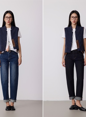 ATUMU「赤耳系列」早秋上新丨高腰女复古九分直筒翻边牛仔裤AT171
