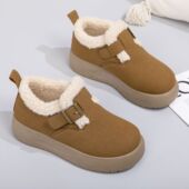 女棉鞋 保暖新款 松糕增高全包一脚蹬加绒加厚雪地靴 冬季 厚底勃肯鞋