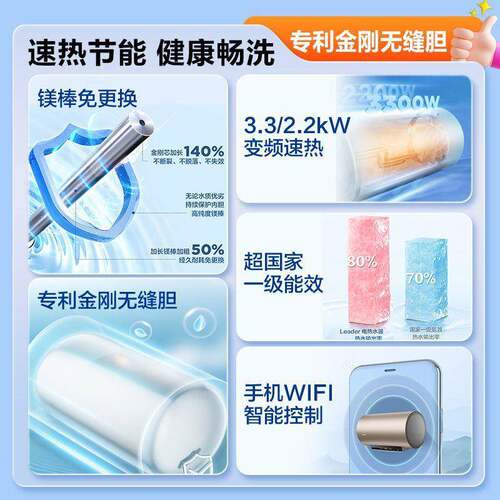 海.尔智家出品Leader电热水器家用能效3300W变频无缝胆