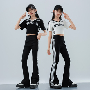 女童爵士舞服装夏季少儿模特体型时髦训练服女孩jazz练功喇叭裤潮