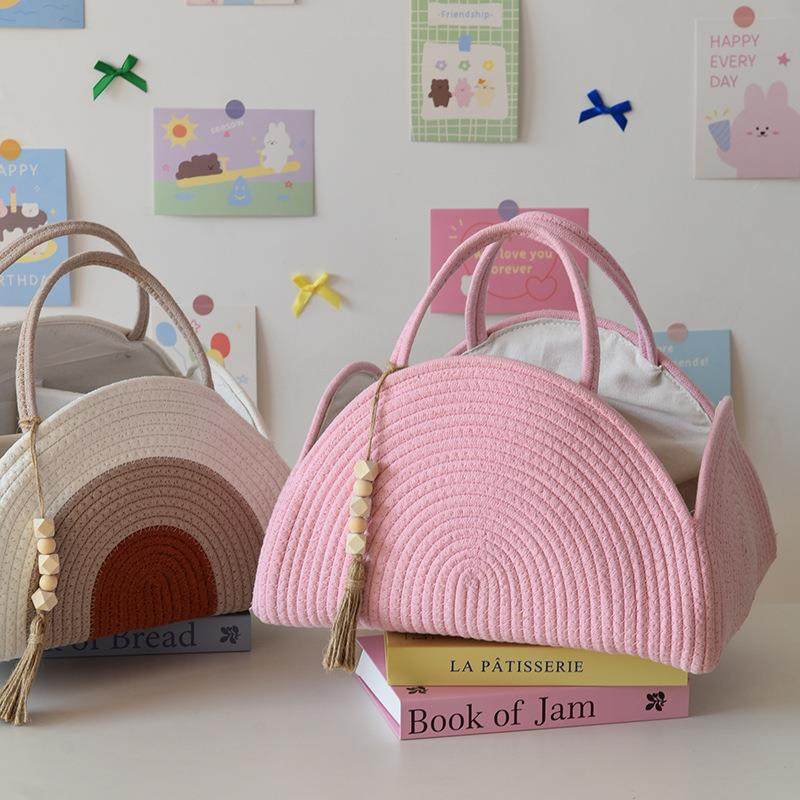 简约编织便携式婴儿尿布篮多功能棉绳整理收纳筐上班族妈咪手提包,收纳整理,脏衣篮,淘宝优惠券,粉丝福利购,淘宝优惠卷