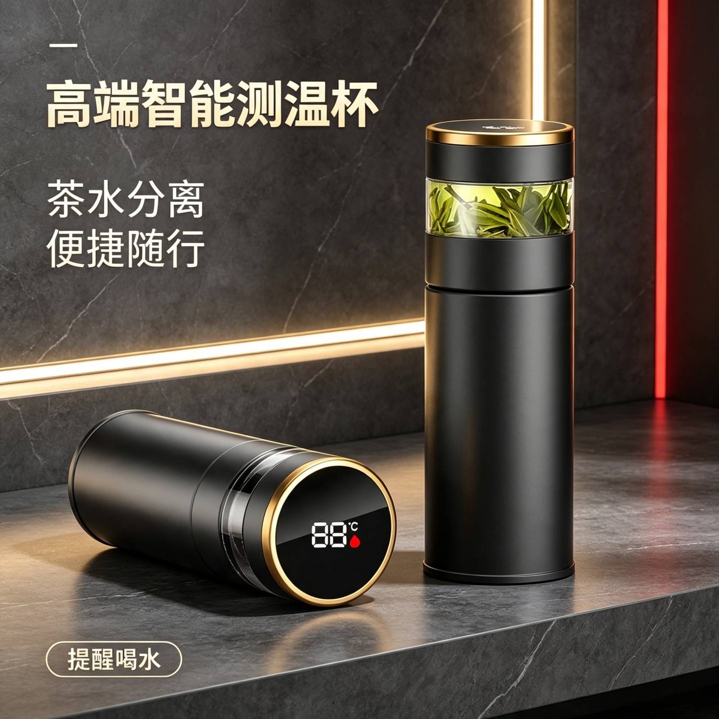 新款316不锈钢茶水分离保温杯男女高档水杯智能显温泡茶杯子