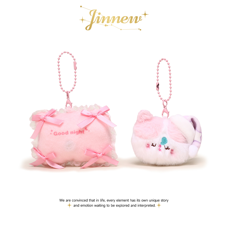 Jinnew原创可爱磁吸双人一对小猫枕头情侣书包包挂件钥匙扣小礼物