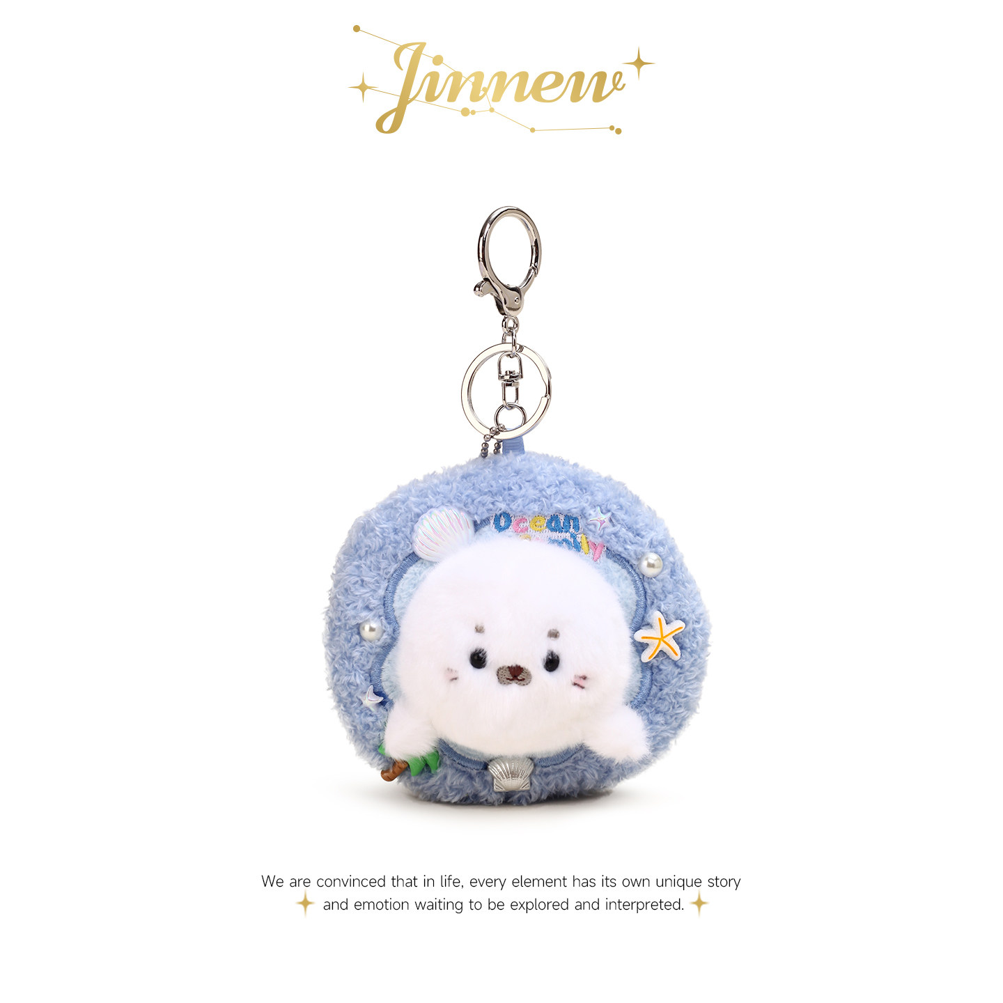Jinnew原创可爱海豹花环乌龟企鹅鲨鱼毛绒玩偶公仔书包挂件钥匙扣图片