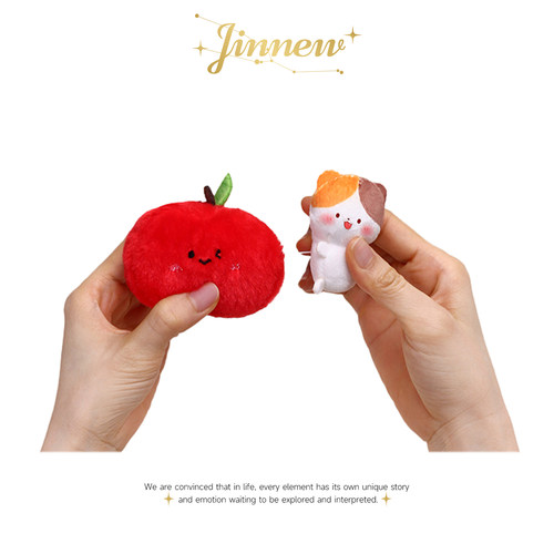 Jinnew原创可爱苹果抽拉小猫毛绒公仔玩偶书包包挂件钥匙扣挂饰品