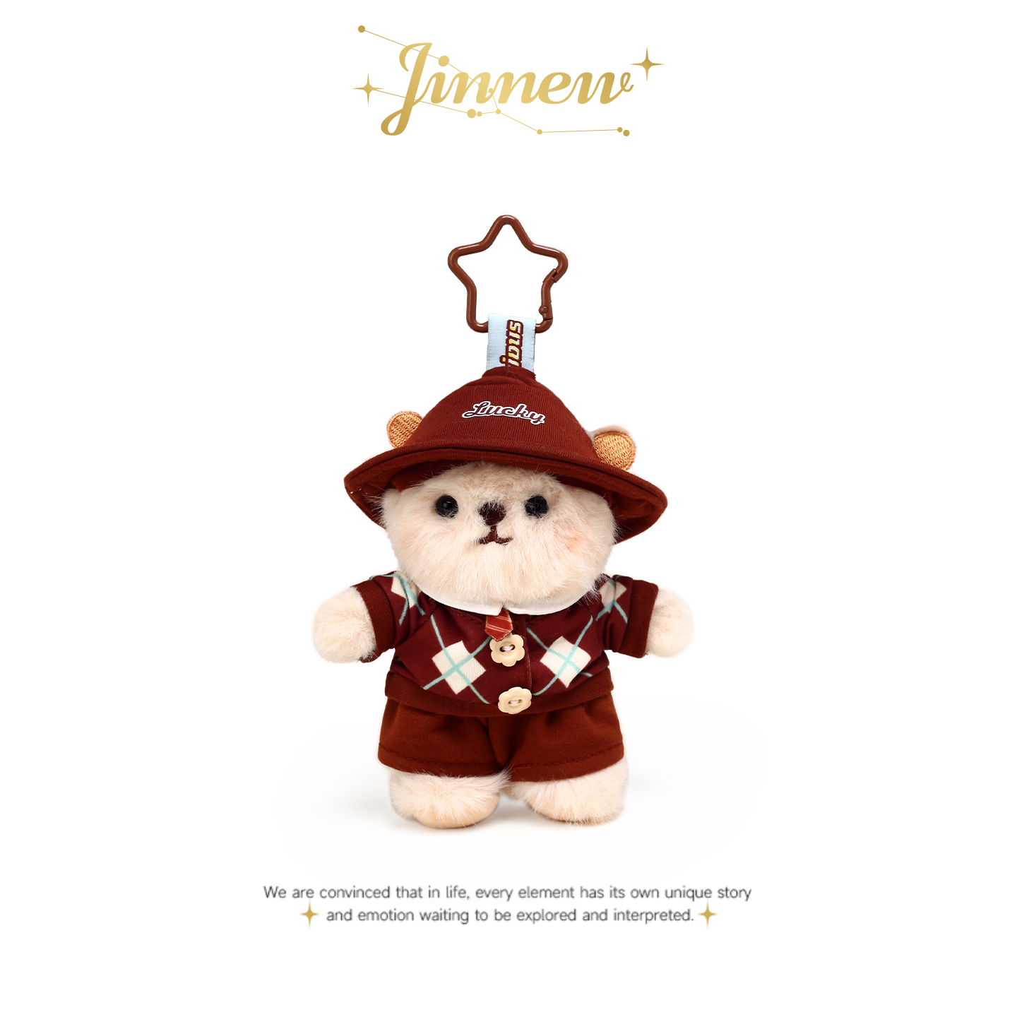 Jinnew可爱呆萌棕色戴帽小熊毛绒公仔玩偶书包挂件情侣礼物钥匙扣