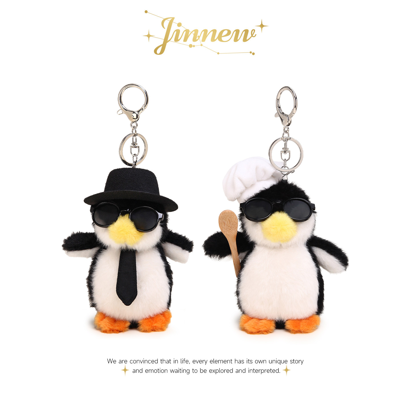 Jinnew可爱搞怪高雅人士厨师企鹅毛绒玩偶公仔书包包挂件钥匙扣男