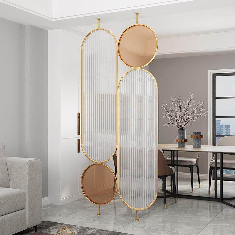 现代客厅钢化玻璃屏风北欧办公室会客厅入户隔断酒店餐厅卧室插屏