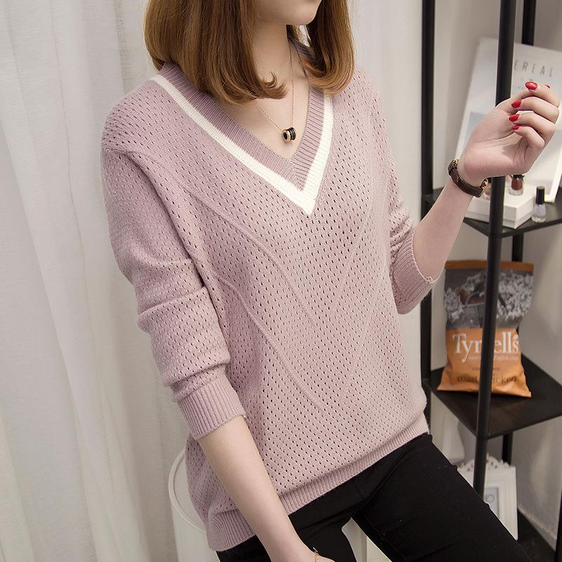 Short V-neck sweater for women long-sleeved pullover