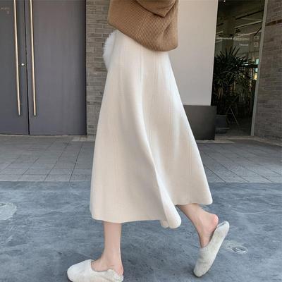 skirt woolen skirt A-line length medium elegant temperament