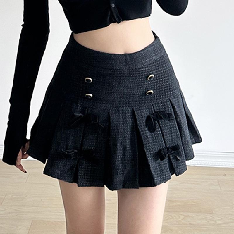 slim hot cross Dark personality bow girl pleated skirt lace