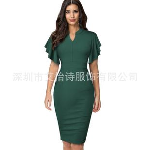 short hugging neck hip fit slim sleeve leaf lotus Fashion