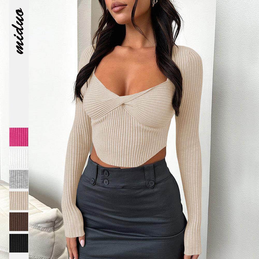 shirt sexy threaded Autumn inner outfit V-neck hot wear