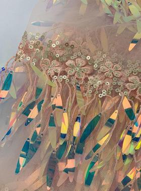 Feather sequin embroidery fabric wedding dress stage