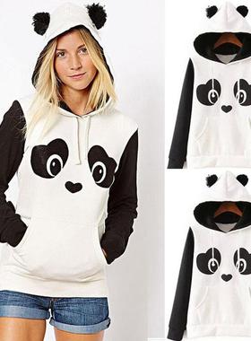 sweatshirt womens contrast white and black fleece panda