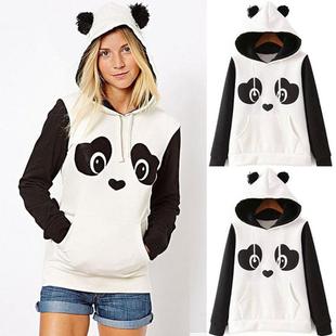 sweatshirt womens contrast white and black fleece panda