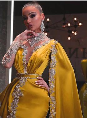 yellow floor mermaid gowns pageant party dress gown long