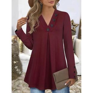 shirts loose neck long Womens fitting tops sleeved womens