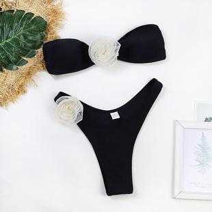 three flower dimensional split waist women sexy swimsuit