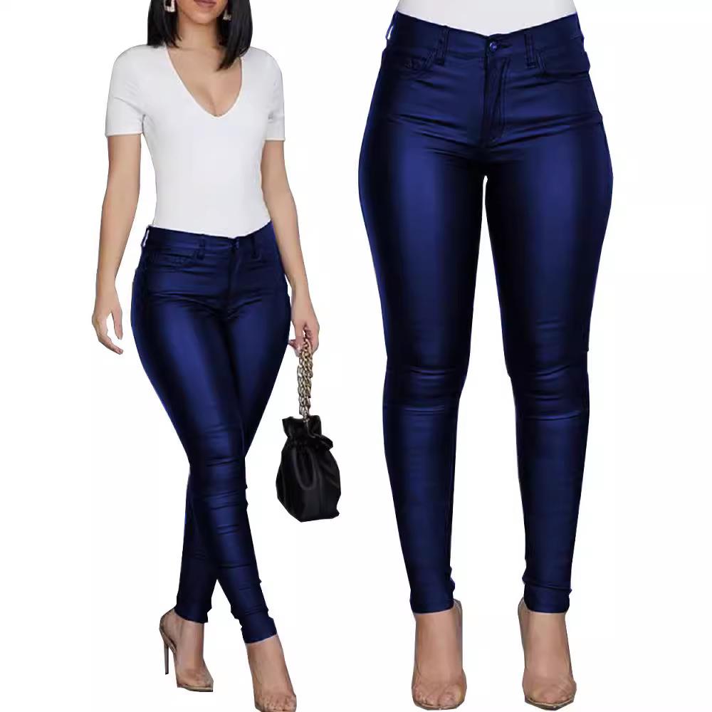 Solid color leather pants casual sexy skinny womens