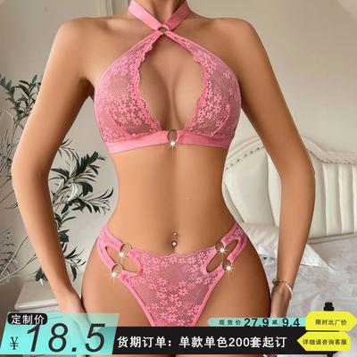 Backless sexy bra floral lace halter neck triangle cup