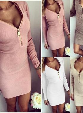 Tight Hip-hugging Threaded V-neck Zippered Open-chested