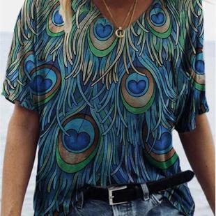 shirt Landscape Womens Sleeve neck Floral Short