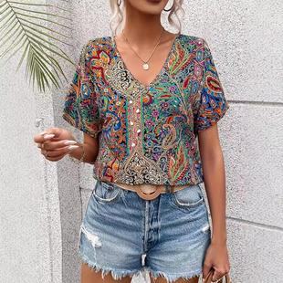 neck bat top sleeve casual style short shirt loose