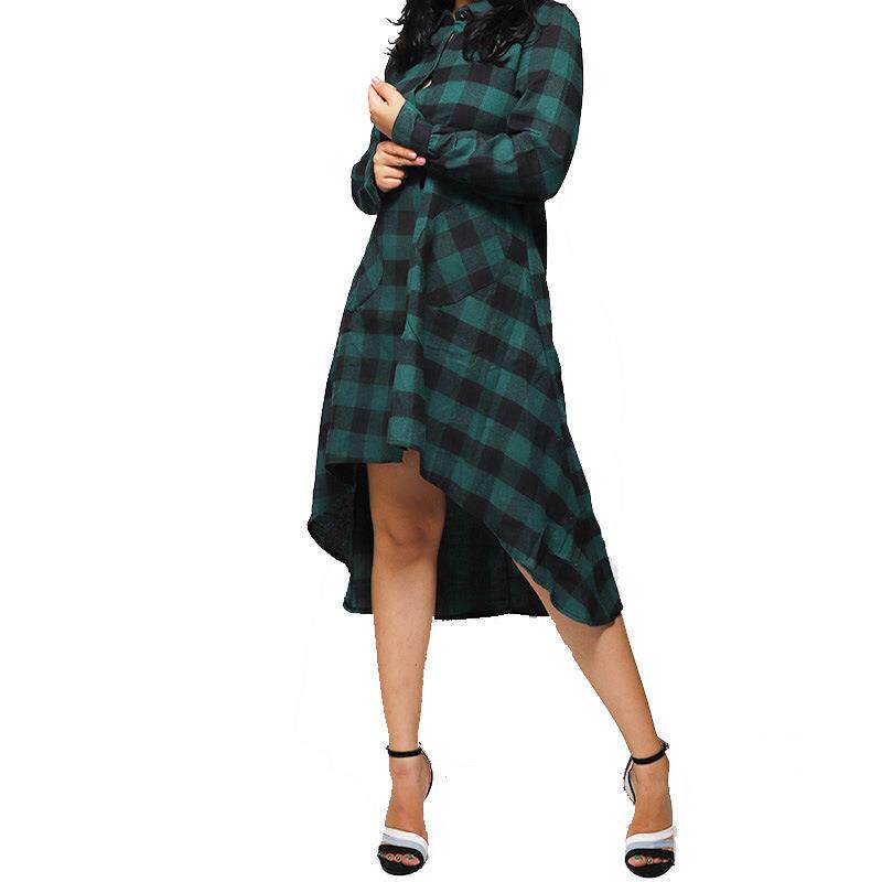 long boyfriend jacket style pocket plaid irregular casual