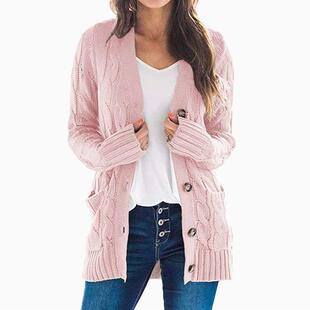 sweater Womens length hooded mid cardigan