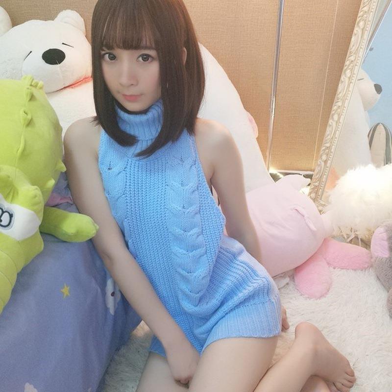 Twisted high collar halter neck backless knitted top