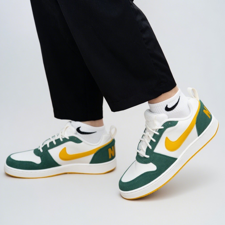 Nike Court Borough Low 白绿黄 防滑耐磨 低帮板鞋 男844881-100