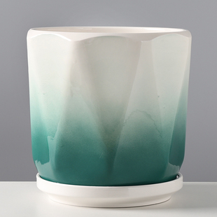 速发花个陶瓷带托盘创意盆性大号特大号白色绿萝吊兰家用