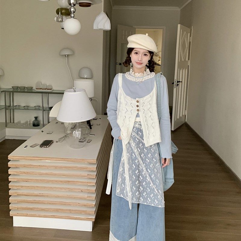 速发大码休闲套装早织新款花边打底衫针马春甲网纱半身裙牛仔长裤,女装/女士精品,大码套装,淘宝优惠券,粉丝福利购,淘宝优惠卷