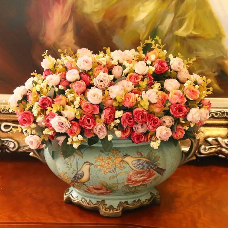 速发欧式装饰品陶瓷花盆复古花创餐桌摆件客厅插花花艺摆设瓶意工