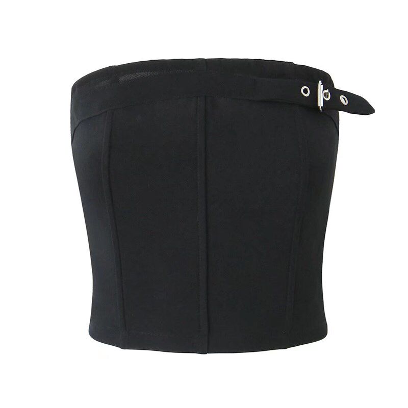 速发2025新款短款抹胸上衣套装扣饰百褶半身裙辣妹+带S21812