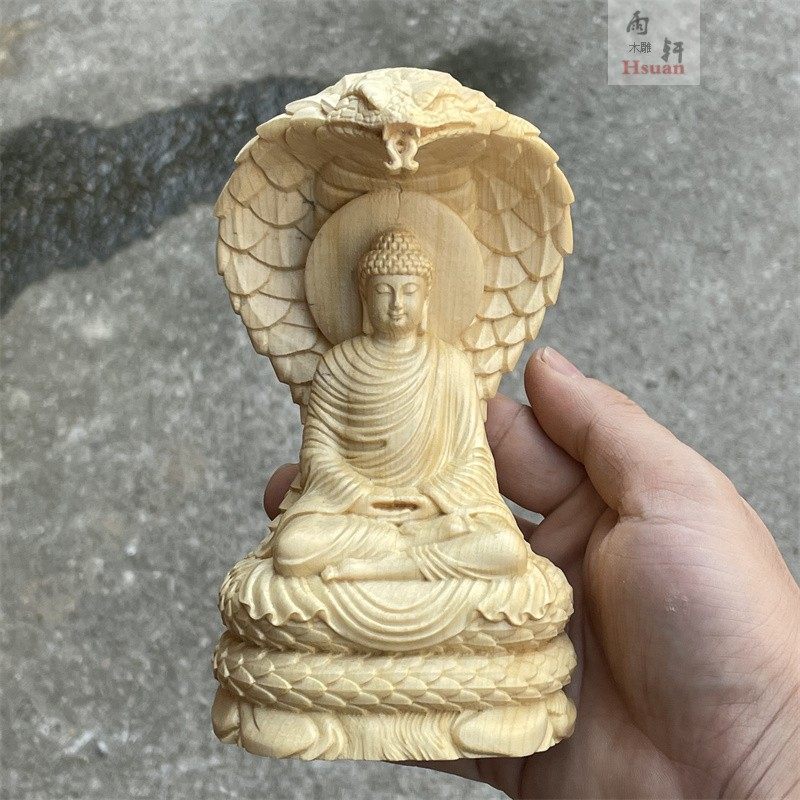 速发崖柏木雕蛇护佛陀大日如来佛像实工雕刻居家客厅电视柜木艺品