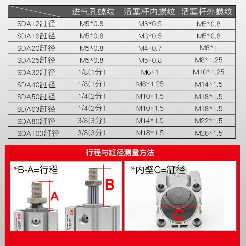 速发小型气动外螺纹外牙SDA薄型气缸12/16/20/25/2/40/50/6/80-B-