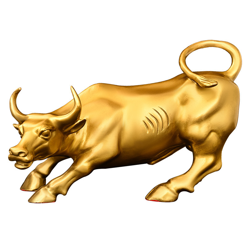 华尔街铜牛摆件金牛气冲天工艺品办公室桌牛市全黄铜牛摆件纯铜