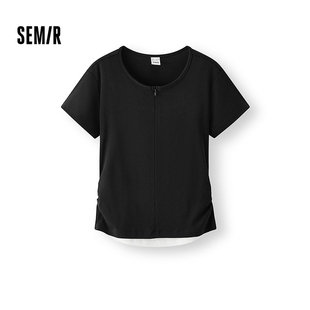 T恤女短款 修身 商場同款 顯瘦2025夏新款 假兩件衣服百搭 森馬短袖