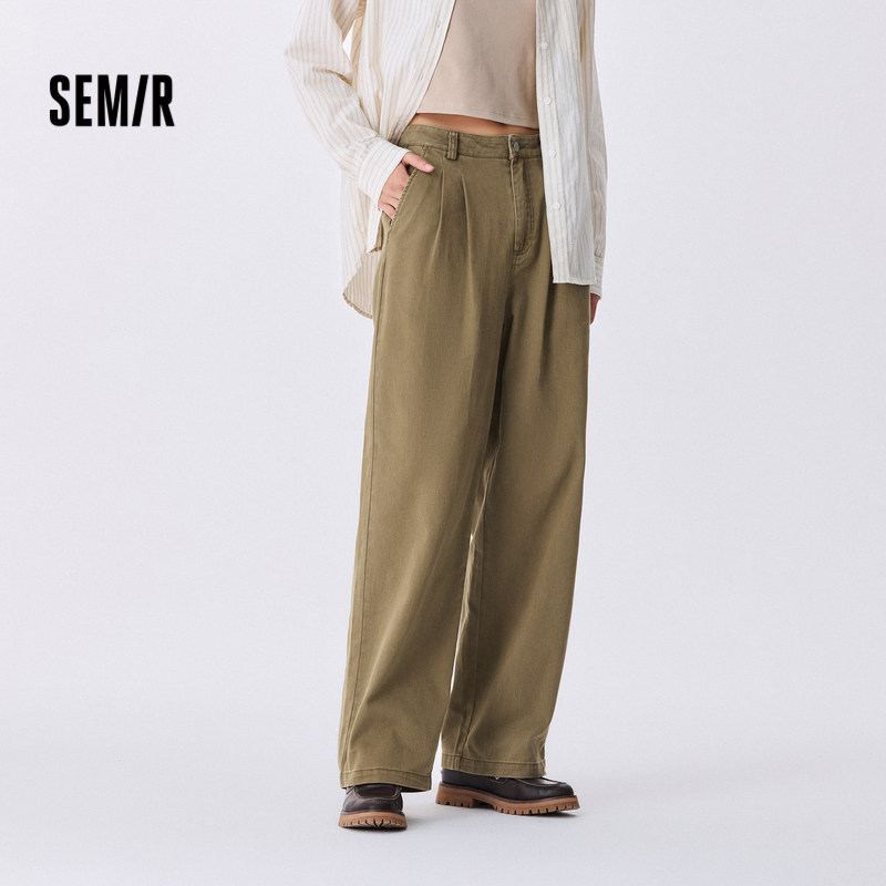 [商场同款]森马休闲裤女纯棉阔腿裤简约2024新款秋季做旧长裤复古,女装/女士精品,休闲裤,淘宝优惠券,粉丝福利购,淘宝优惠卷