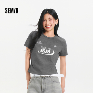 新款 森馬短袖 T恤女短款 印花潮酷辣妹2025夏季 復(fù)古風(fēng)蠟染衣服街頭