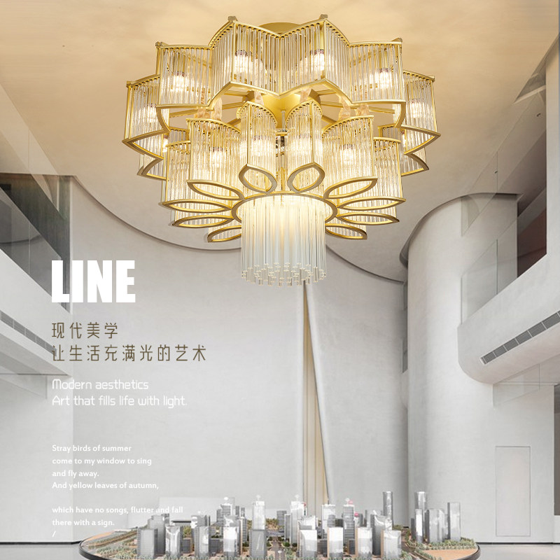 新中式轻奢水晶客厅吊灯别墅大厅复式楼餐厅酒店大堂饭店包厢灯具_虎窝淘